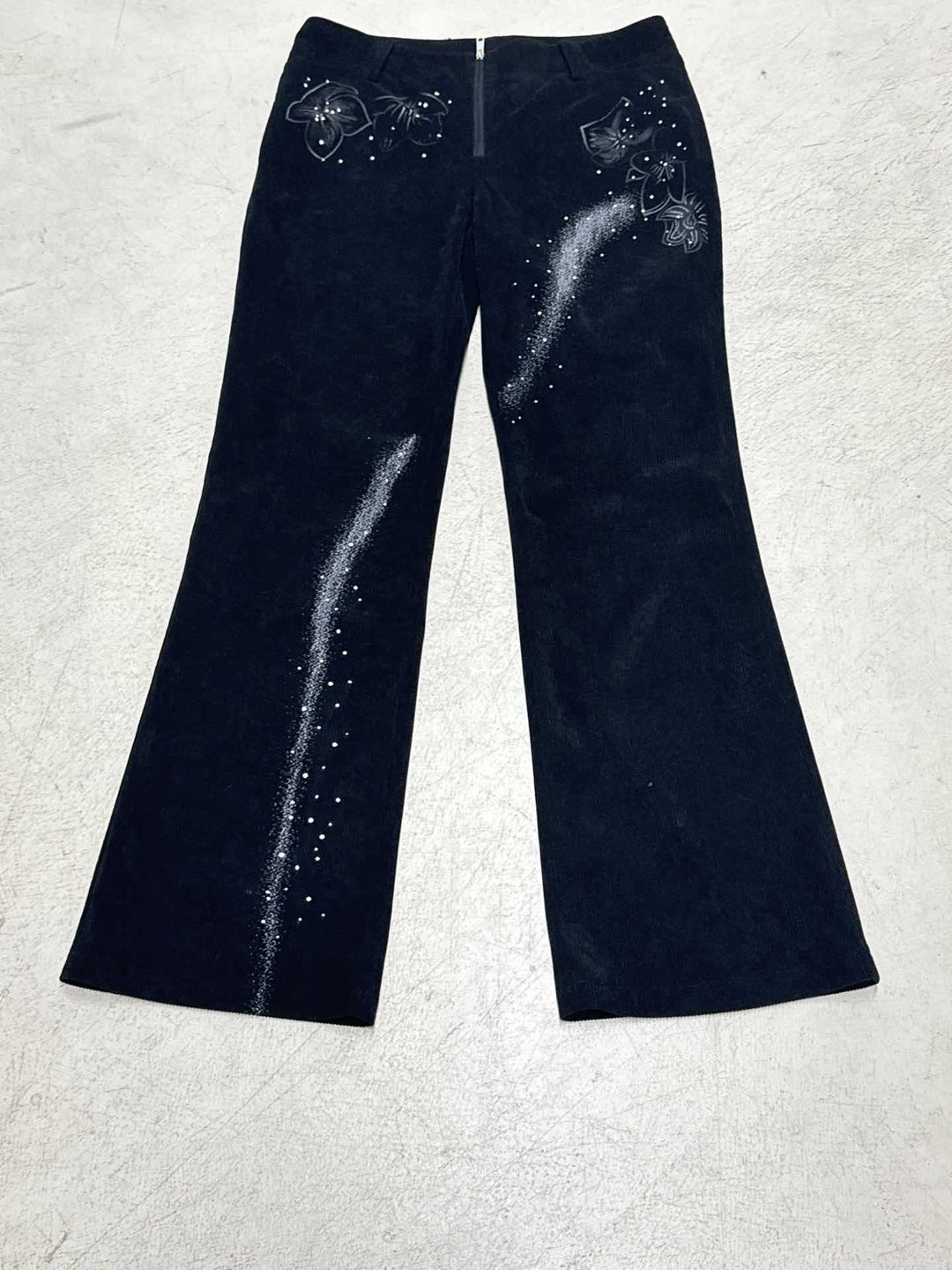 Damen nan ausgestellte Cordhose mit Glitzerstreifen und Blumenstickerei, hoher Bund Echo Archiv