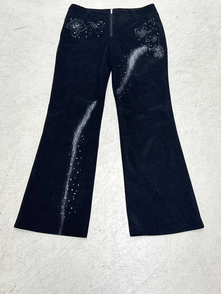 Damen nan ausgestellte Cordhose mit Glitzerstreifen und Blumenstickerei, hoher Bund Echo Archiv