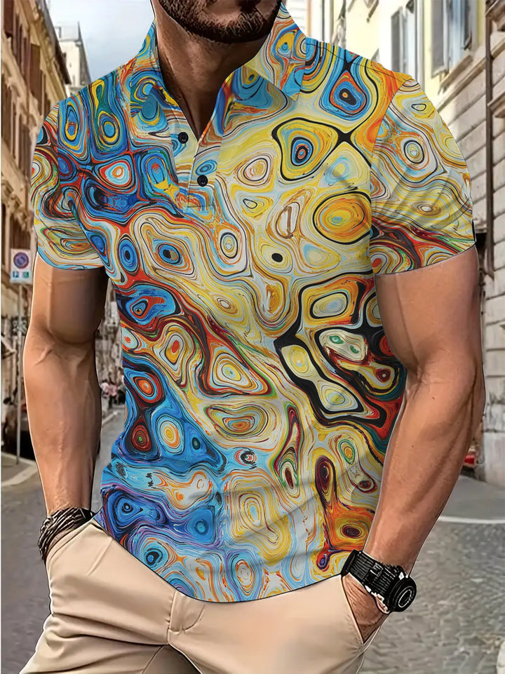 Herren Poloshirt mit kreativem Swirl-Design und modernem Schnitt Echoarchiv