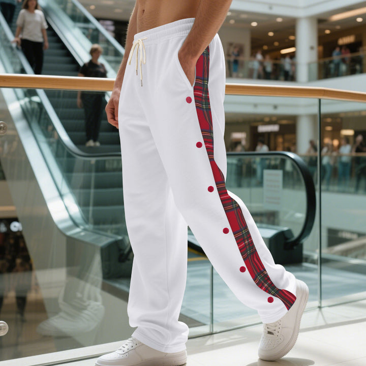 Herren Relaxed-Fit Jogginghose mit Druckknopf-Seitenschlitz und Karopaneel – Sorevano