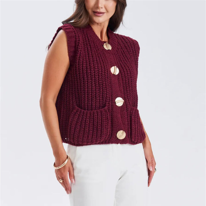 Damen Grobgestrickter Oversize Cardigan mit Zierknöpfen – Veloura