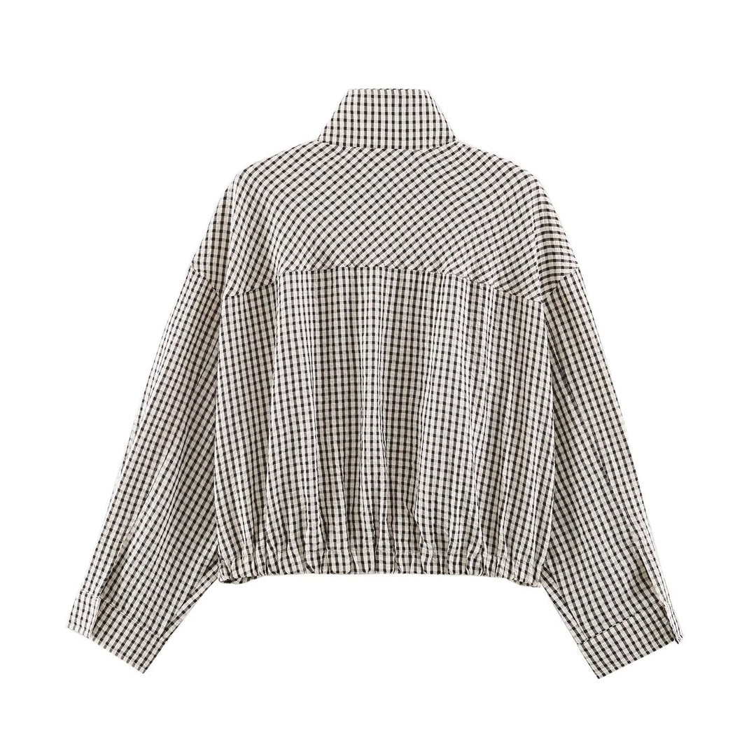 Damen Karo-Übergangsjacke im Oversize-Cropped-Schnitt mit hohem Stehkragen Echo Archiv