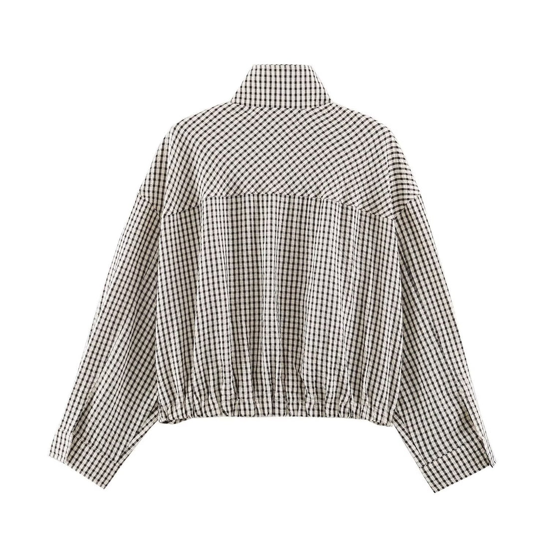 Damen Karo-Übergangsjacke im Oversize-Cropped-Schnitt mit hohem Stehkragen Echo Archiv