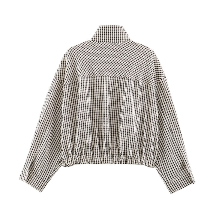 Damen Karo-Übergangsjacke im Oversize-Cropped-Schnitt mit hohem Stehkragen Echo Archiv