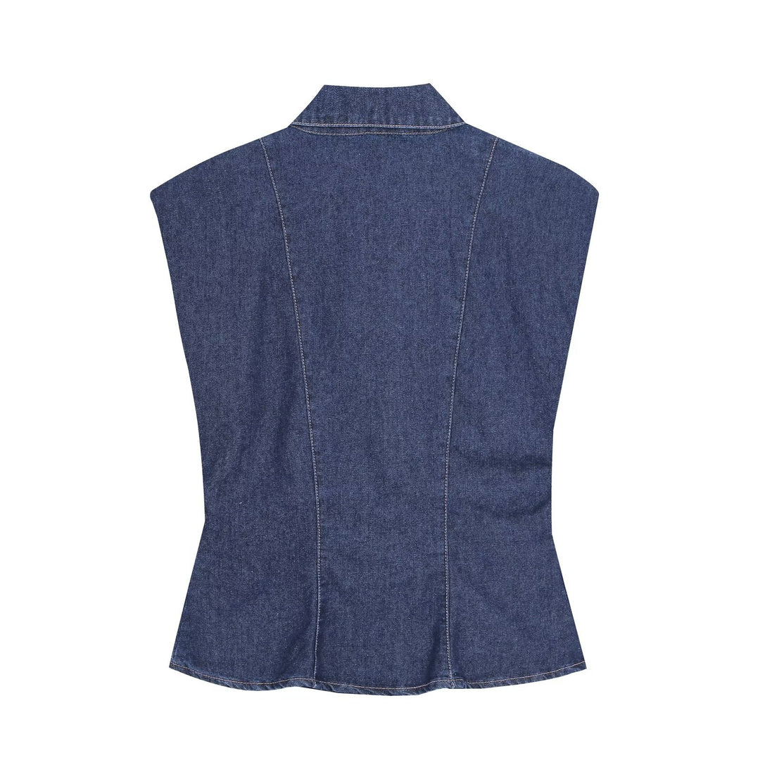 Damen Tailliertes Denim‑Set mit ärmelloser Hemdbluse und weitem High‑Waist‑Hose Echo Archiv