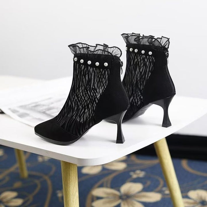 Damen Elegante Netze Stiefeletten mit Rüschendetails – Varelle