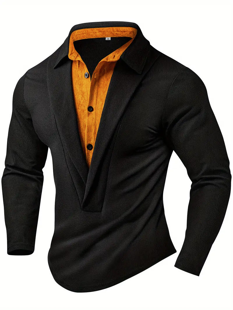 Herren Elegantes Langarmhemd mit modernem Kragen und texturiertem Design Echoarchiv