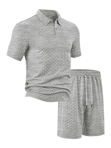 Herren sportliches Kurzarm-Polo und Shorts Set mit strukturiertem Design Echoarchiv