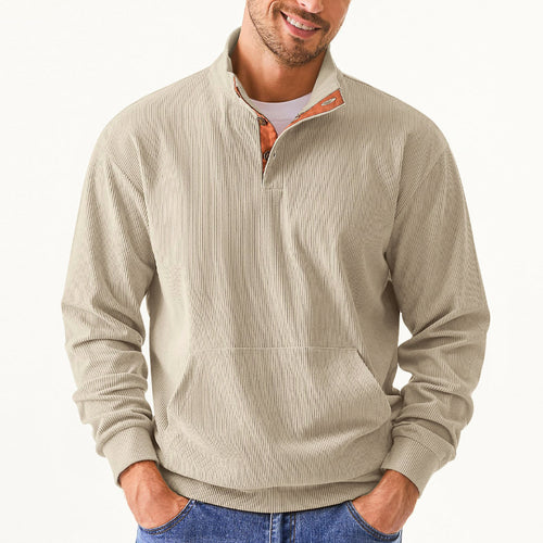 Herren Freizeitpullover mit strukturiertem Design und Knopfleiste Echoarchiv