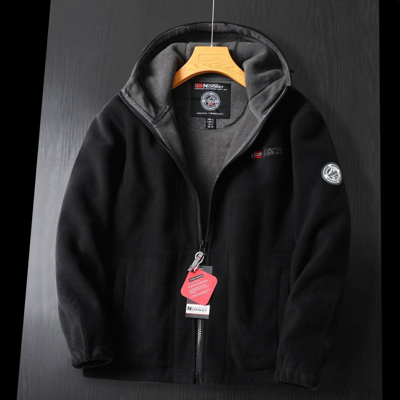 Damen Kapuzenfleecejacke im Outdoor‑Look mit doppellagiger Microfleece‑Innenlage, Reißverschluss und elastischen Bündchen – Auréline