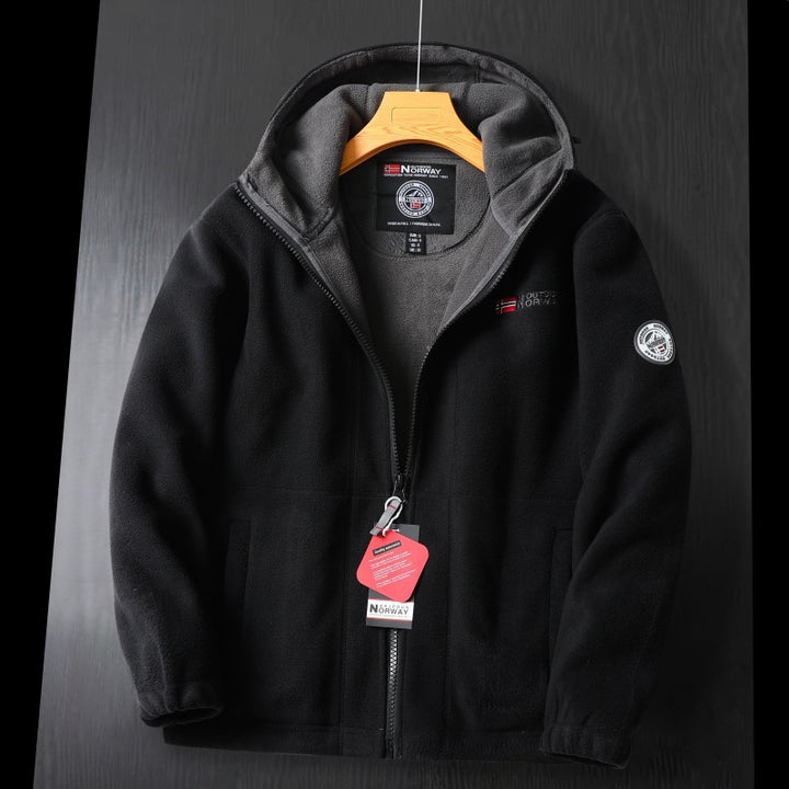 Damen Kapuzenfleecejacke im Outdoor‑Look mit doppellagiger Microfleece‑Innenlage, Reißverschluss und elastischen Bündchen – Auréline