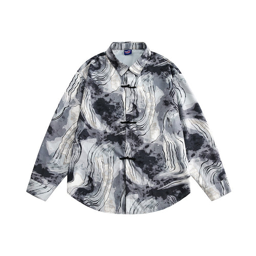 Unisex Boxy-Overshirt-Jacke mit Marmorprint und traditioneller Knebelverschluss-Optik Echo Archiv