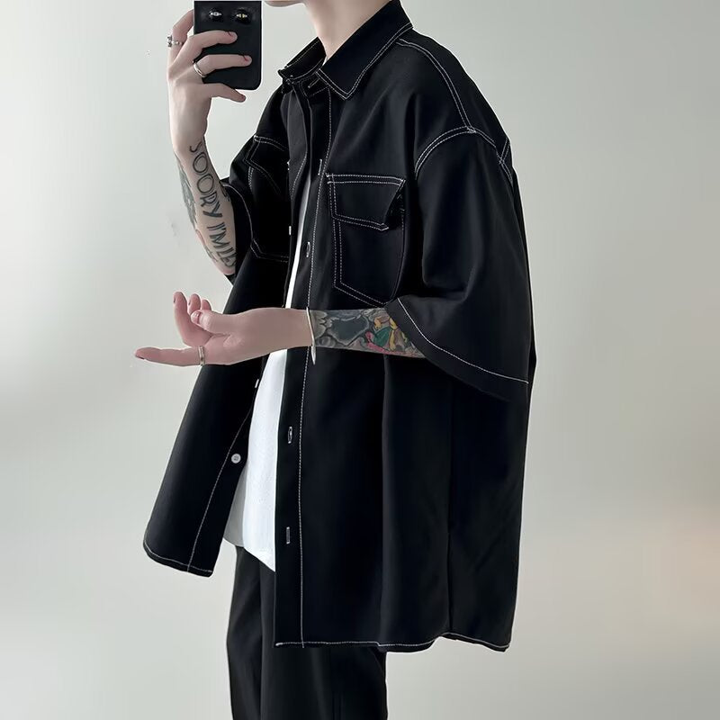 Herren Modisches Oversized Kurzarm-Hemd Echoarchiv