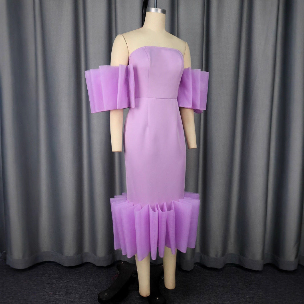 Damen Elegantes Midi-Kleid mit voluminösen Rüschenärmeln und asymmetrischem Saum Echo Archiv