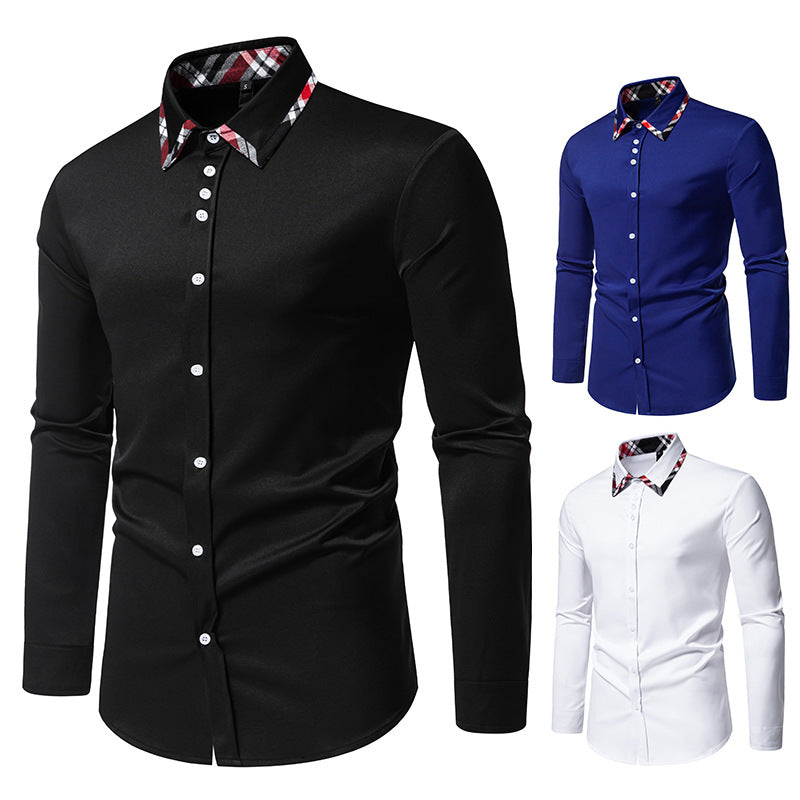 Herren elegantes Langarmhemd mit kontrastierenden Karodetails Echoarchiv