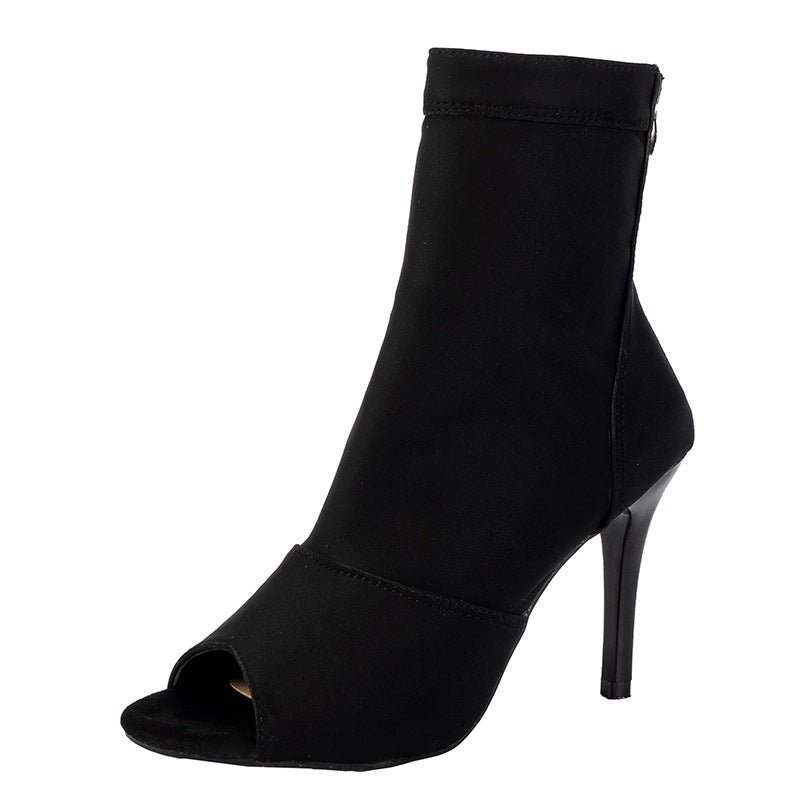 Damen Offene Zehenstiefelette mit Stretchschaft und schmalem Stilettoabsatz Echo Archiv