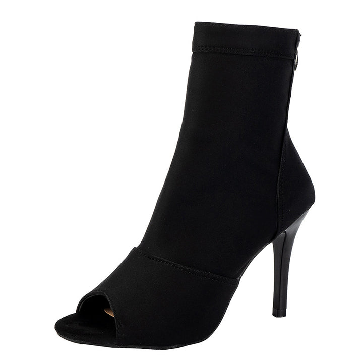 Damen Offene Zehenstiefelette mit Stretchschaft und schmalem Stilettoabsatz Echo Archiv