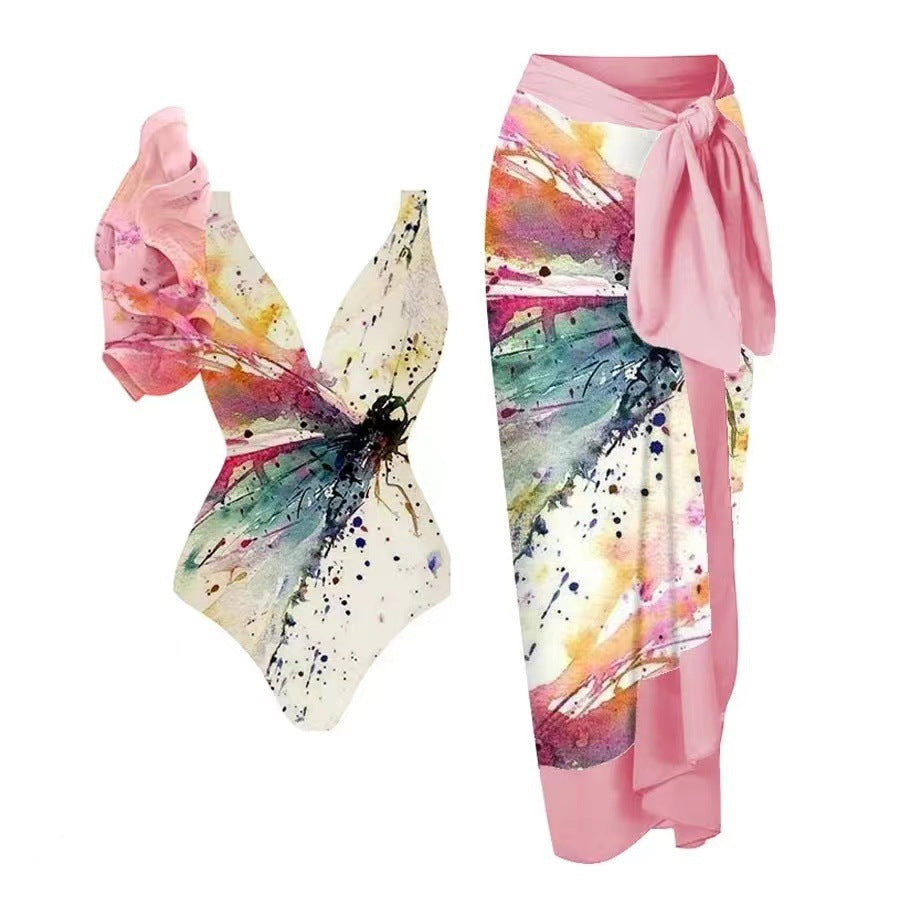 Damen Badeanzug-Set mit floralem Design und elegantem Wickelrock Echo Archiv