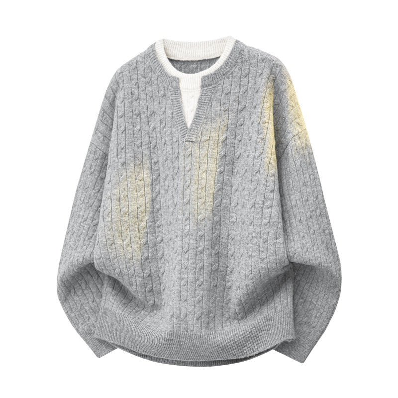 Damen Oversize Zopfstrickpullover mit hohem Rollkragen und Knopfleiste Echoarchiv
