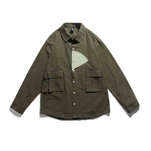 Herren Utility-Overshirt mit aufgesetzten Taschen und asymmetrischem Kontrast-Detail Echoarchiv