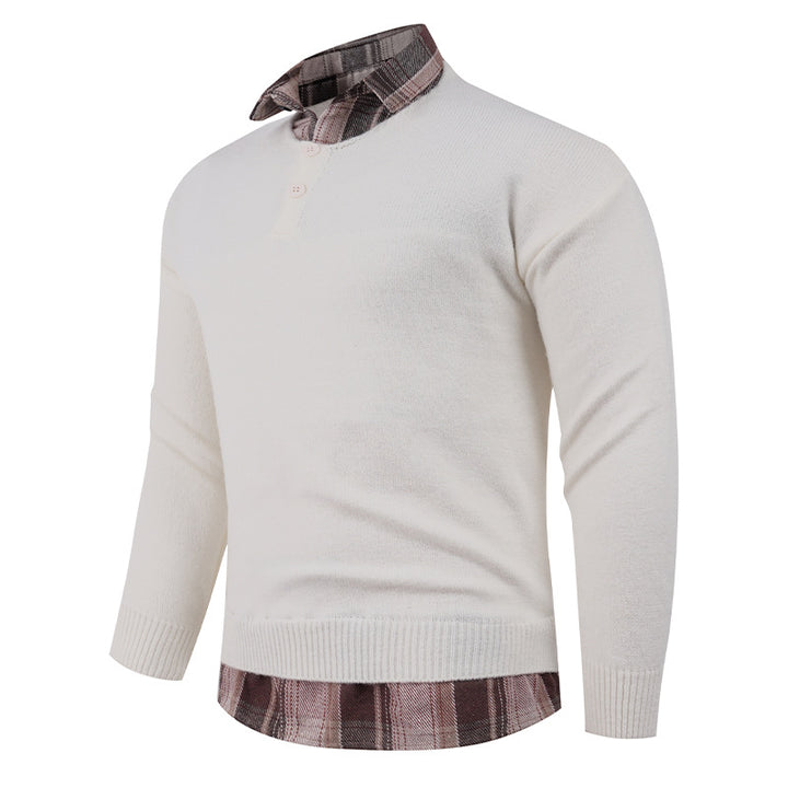 Herren Pullover mit integriertem Hemdkragen und Knopfdetails Echoarchiv