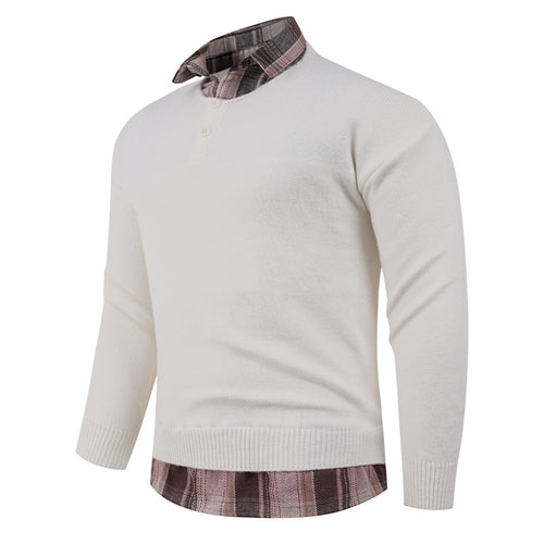 Herren Pullover mit integriertem Hemdkragen und Knopfdetails Echoarchiv
