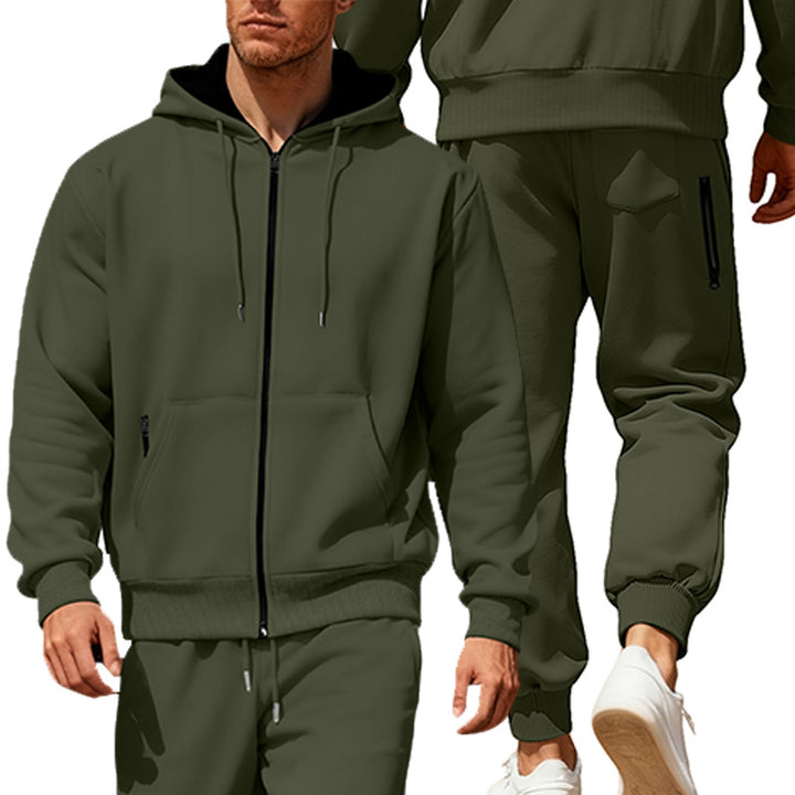 Herren nan Kapuzensweat-Set mit durchgehendem Reißverschluss, Kängurutasche und konischer Jogginghose mit Reißverschlusstaschen Echo Archiv