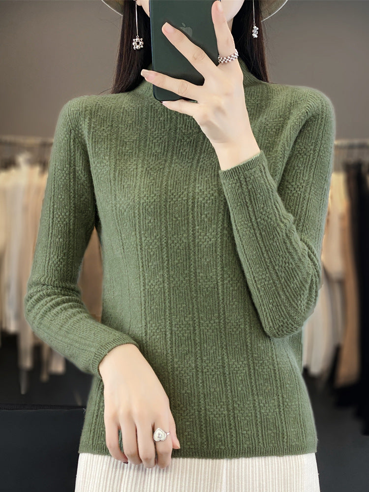 Damen Strukturierter Mockneck-Pullover aus kaschmirähnlicher Wollmischung Echoarchiv