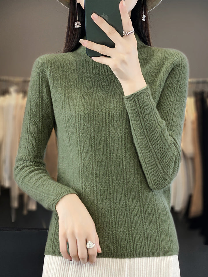 Damen Strukturierter Mockneck-Pullover aus kaschmirähnlicher Wollmischung Echoarchiv