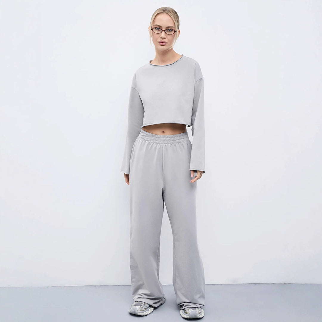 Damen Kurzgeschnittenes Sweatshirt und High-Waist Relax-Jogginghose Set – Avérine