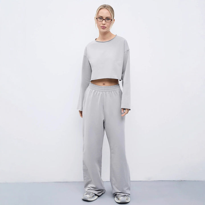 Damen Kurzgeschnittenes Sweatshirt und High-Waist Relax-Jogginghose Set – Avérine