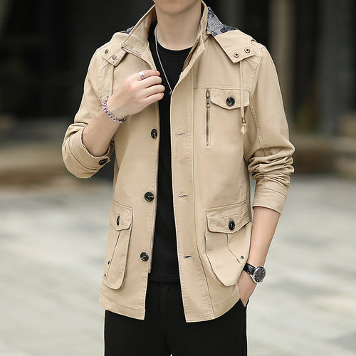 Herren leichte Canvas-Fieldjacke mit Kapuze, Multifunktionstaschen und Reißverschluss Echoarchiv