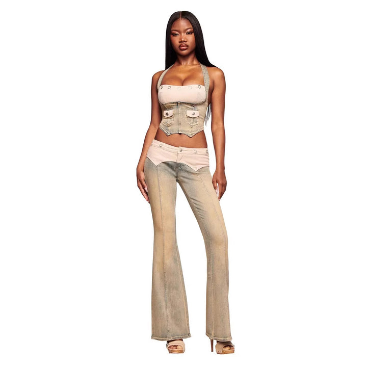 Damen Denim Bustier mit Cord-Ausschnitt Echo Archiv