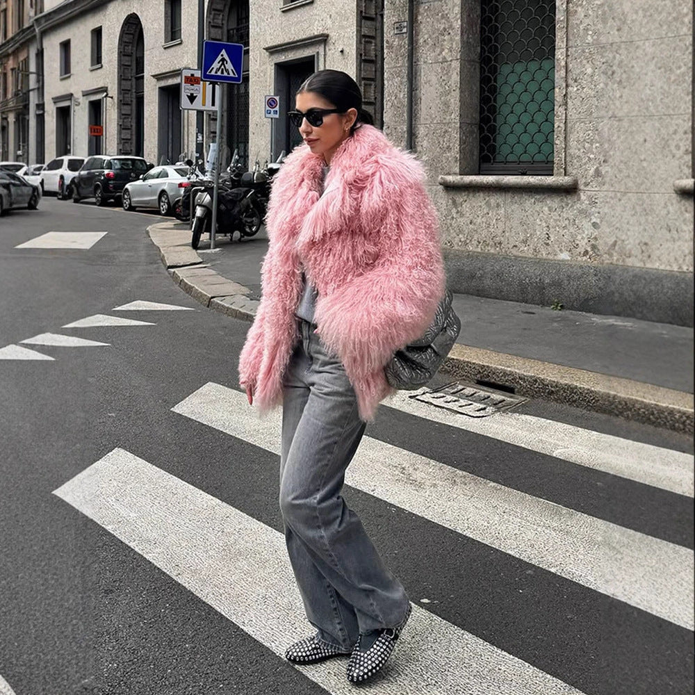 Damen Kurz geschnittener Shaggy Fauxfur Mantel mit voluminösem Schalkragen und Oversize-Silhouette Echoarchiv