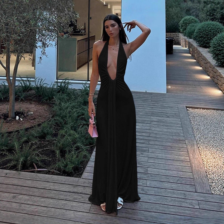 Damen Maxikleid mit tiefem V-Ausschnitt und raffiniertem Drapierungsdesign Echo Archiv