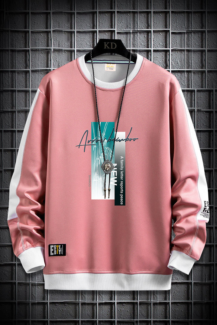 Herren Sportlich‑urbanes Rundhals‑Sweatshirt mit Kontrastärmeln, gerippten Bündchen & frontalem Grafikprint Echoarchiv