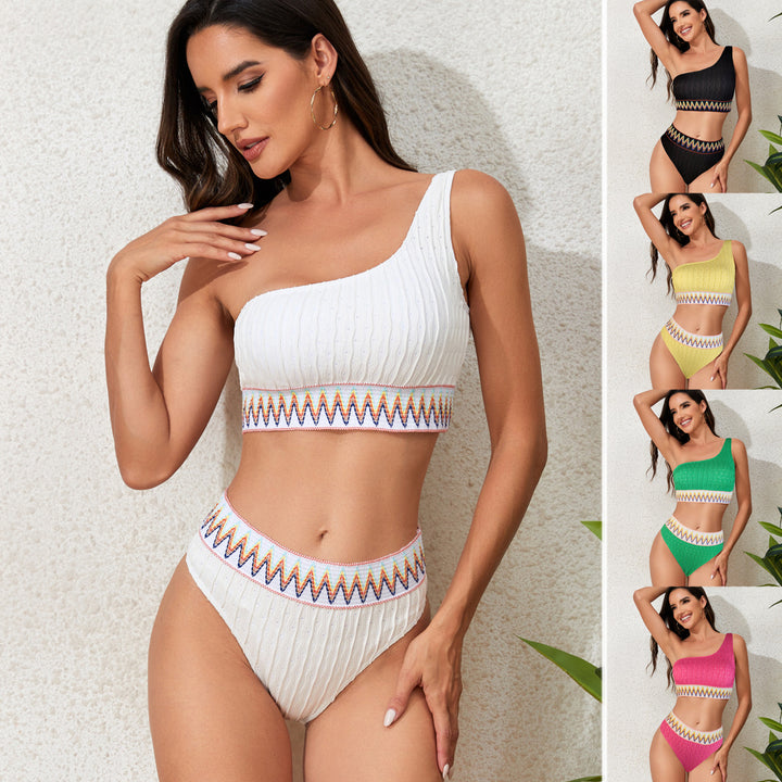 Damen Einseitiger Crop-Bikini mit buntem Jacquardband Echo Archiv