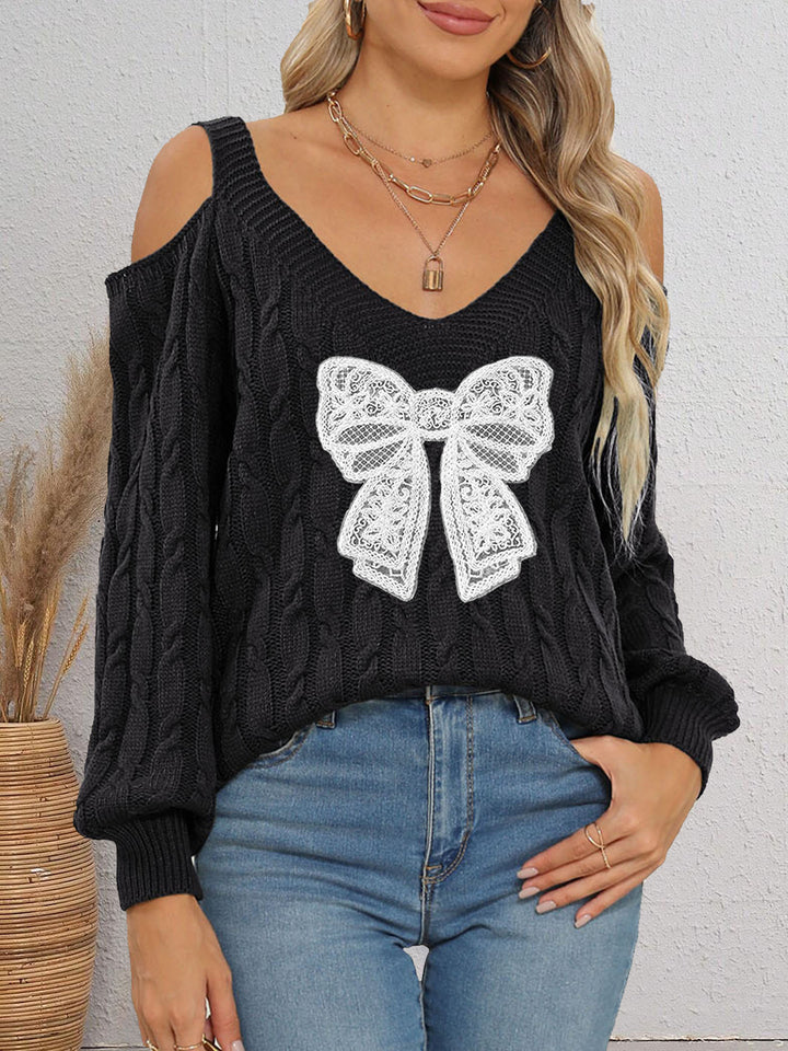 Damen modischer Pullover mit verspielt eingestricktem Schleifenmotiv Echo Archiv