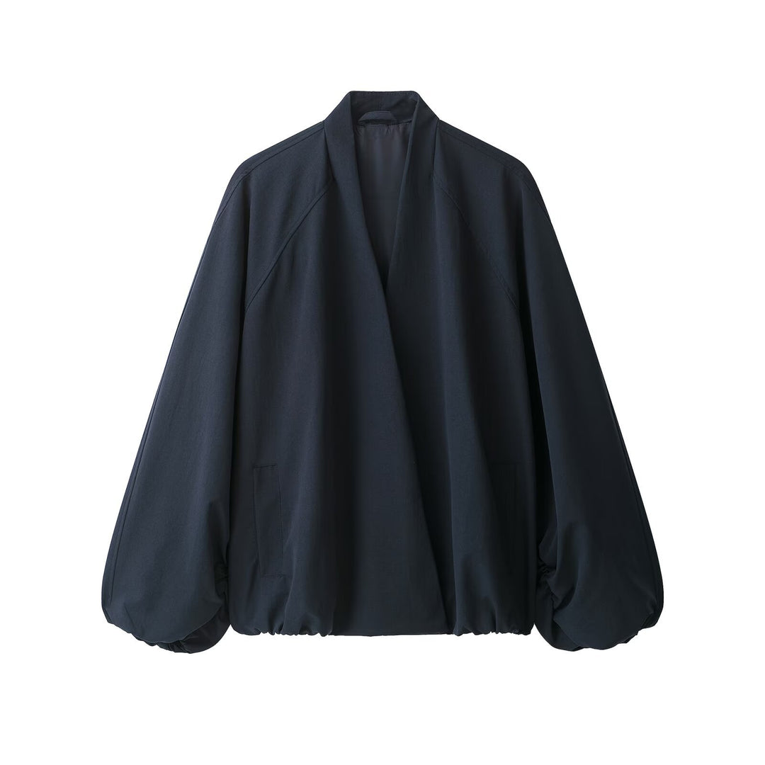 Damen Oversize Cropped Bomberjacke mit offenem V-Ausschnitt und elastischem Saum Echo Archiv