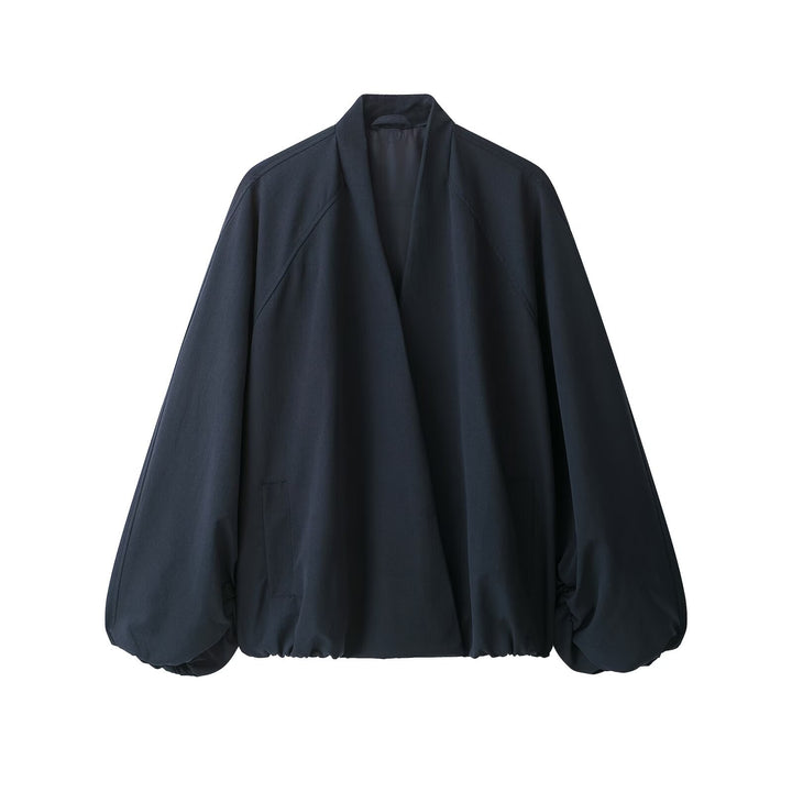 Damen Oversize Cropped Bomberjacke mit offenem V-Ausschnitt und elastischem Saum Echo Archiv