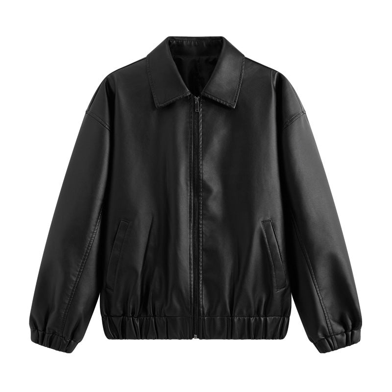 Herren lässige Kunstlederjacke mit elastischem Bund und seitlichen Taschen Echoarchiv