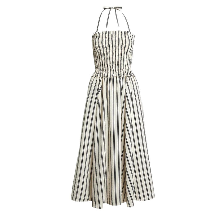 Damen nan Midikleid mit Smokoberteil, verstellbarem Halterband, weitem A-Linien-Rock und Eingrifftaschen Echo Archiv