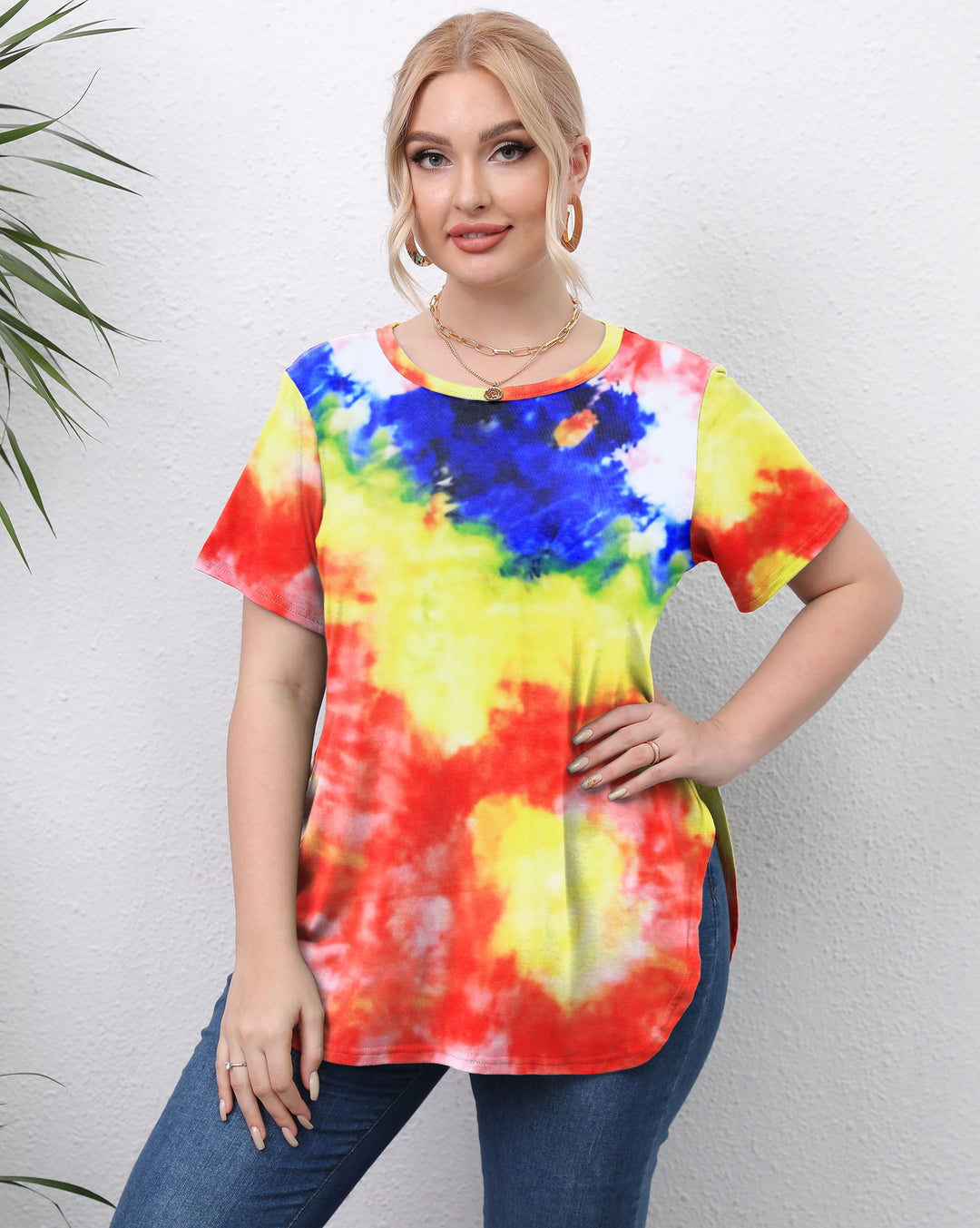 Damen lässiges T-Shirt mit modernem Batikdesign Echo Archiv