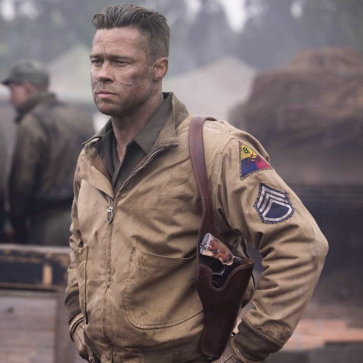 Herren Canvas‑Bomberjacke im Worker‑Blousonstil mit Abzeichen‑Patches und geripptem Kragen Echoarchiv