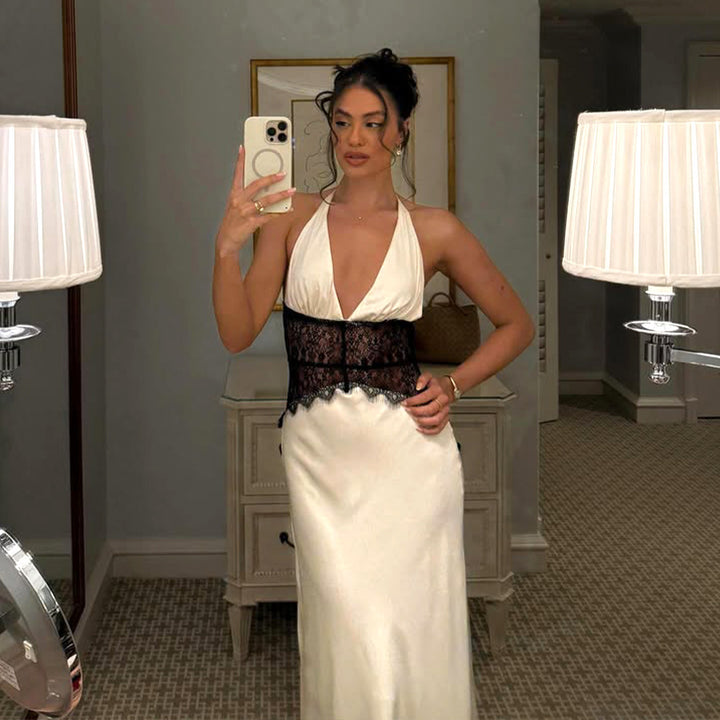 Damen Abendkleid mit Spitze und elegantem tiefem Ausschnitt Echo Archiv