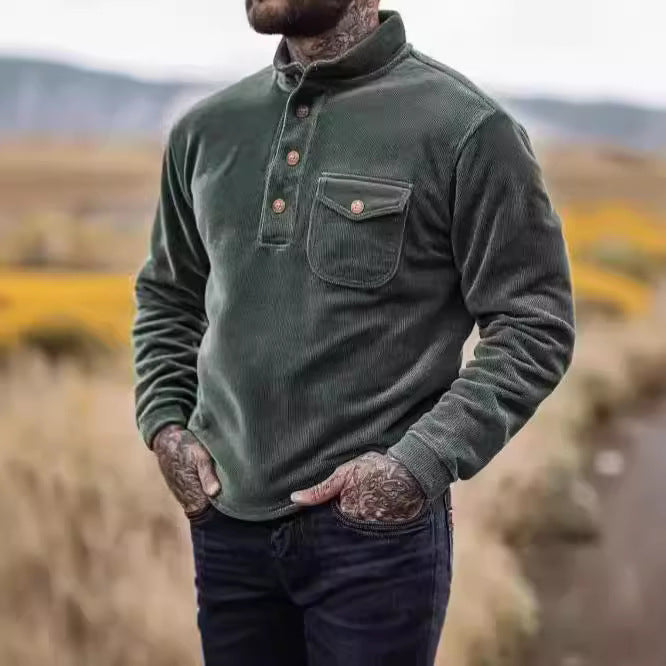 Herren Baumwoll-Pullover mit Knopfverschluss und Brusttasche Echoarchiv