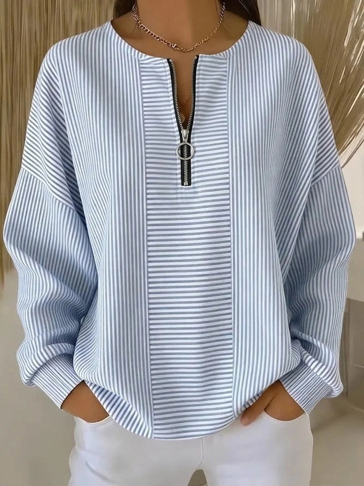 Damen Oversize Pullover mit feiner Rippstruktur und kurzem Zipper Echo Archiv