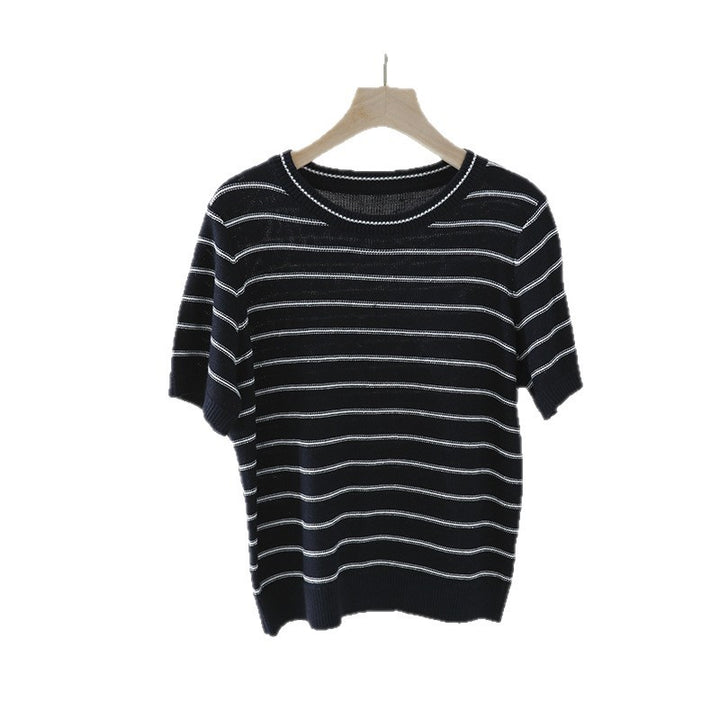 Damen Kurzarm-Feinstrickpullover mit maritimen Streifen Echo Archiv