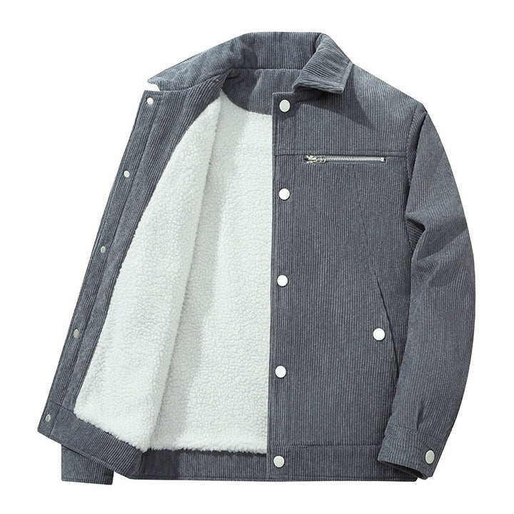 Herren Cord-Truckerjacke mit Reißverschluss-Brusttasche und Druckknopffront Echo Archiv