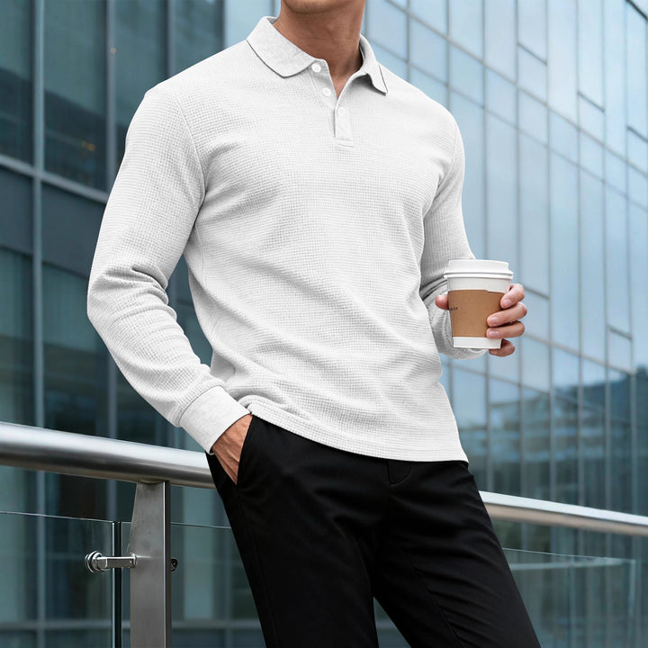 Herren Langarm Polo-Shirt mit strukturiertem Design Echoarchiv